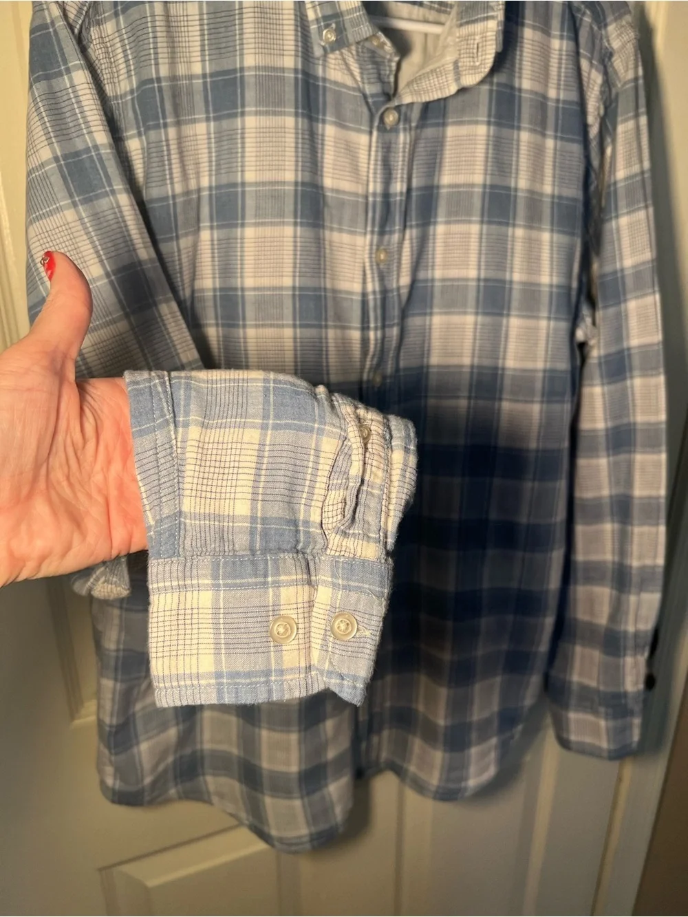 Banana Republic Slim Fit Plaid Button Down Shirt Blue White 100% Cotton